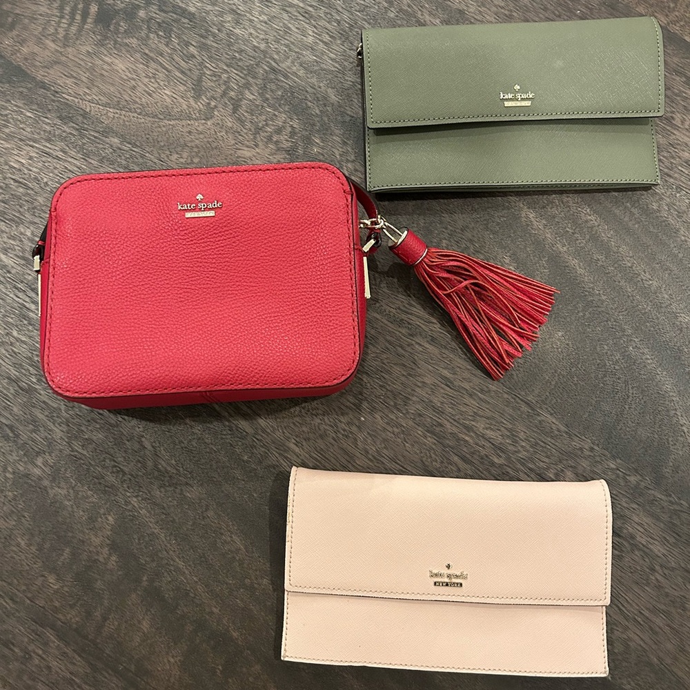 Kate Spade Crossbody - Pink w/ detachable metallic chain & card case wallet